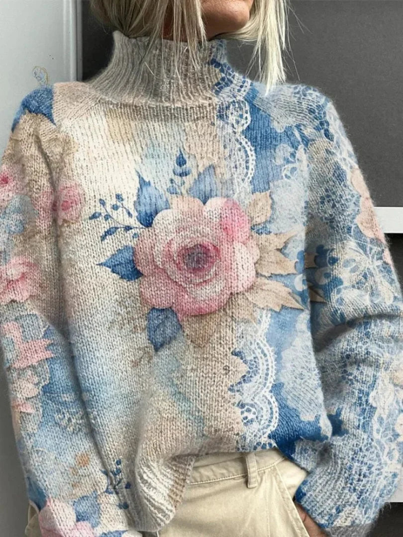 Rose - Jersey de Punto de Encaje y Cuello Alto
