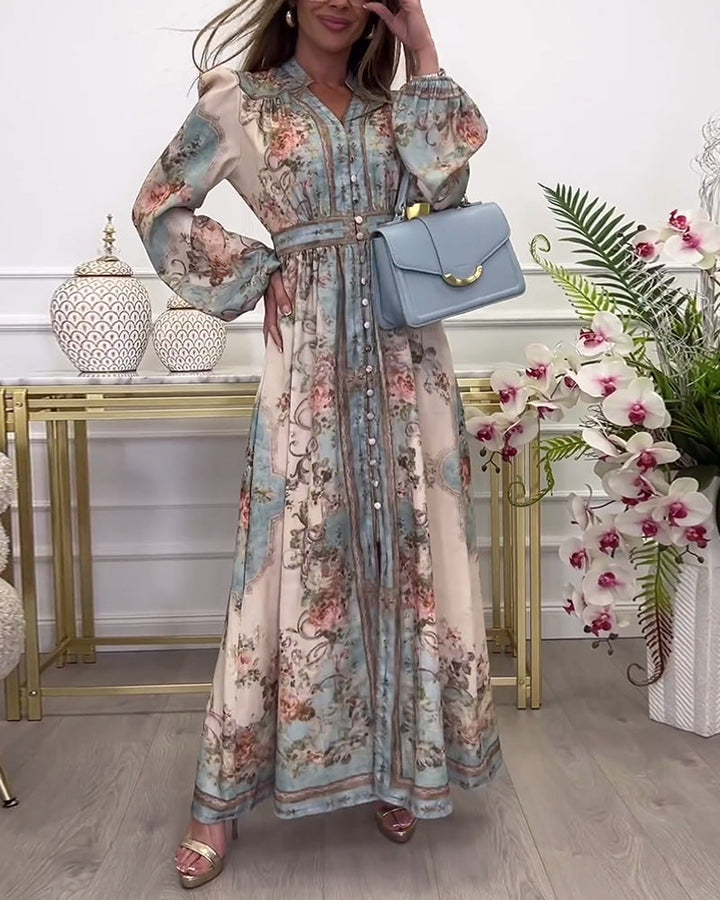 Kitana - Vestido Largo con Botones y Estampado Floral