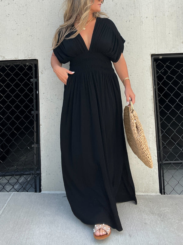 Neisya - Vestido Largo Maxi con Cuello en V y Abertura