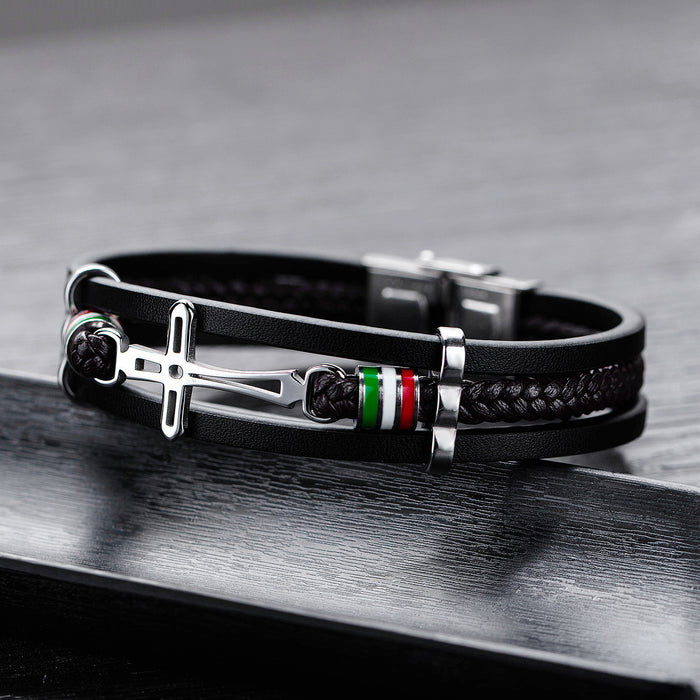 Nikos - Pulsera de Cuero Artesanal con Cruz de Alta Calidad