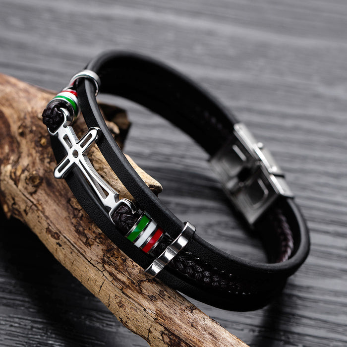 Nikos - Pulsera de Cuero Artesanal con Cruz de Alta Calidad
