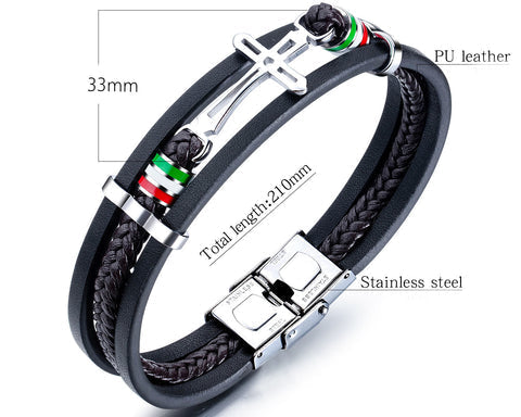 Nikos - Pulsera de Cuero Artesanal con Cruz de Alta Calidad