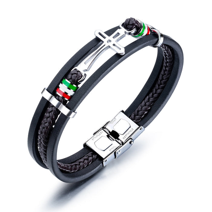 Nikos - Pulsera de Cuero Artesanal con Cruz de Alta Calidad