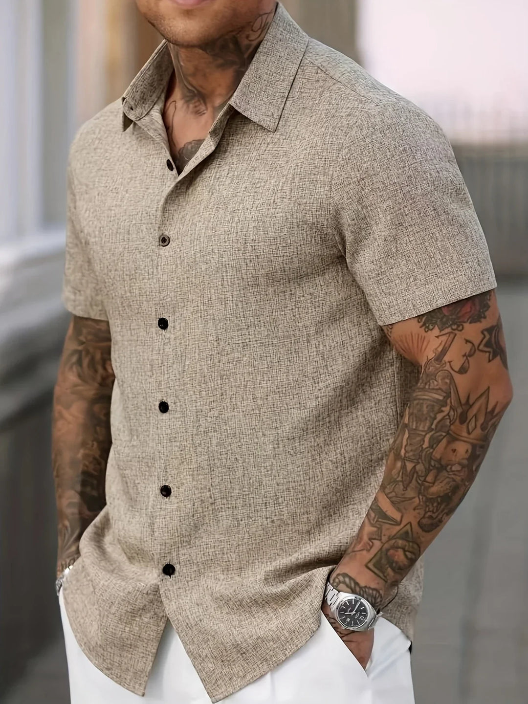 Dwight - Camisa De Manga Corta Ligera De Mezcla De Lino