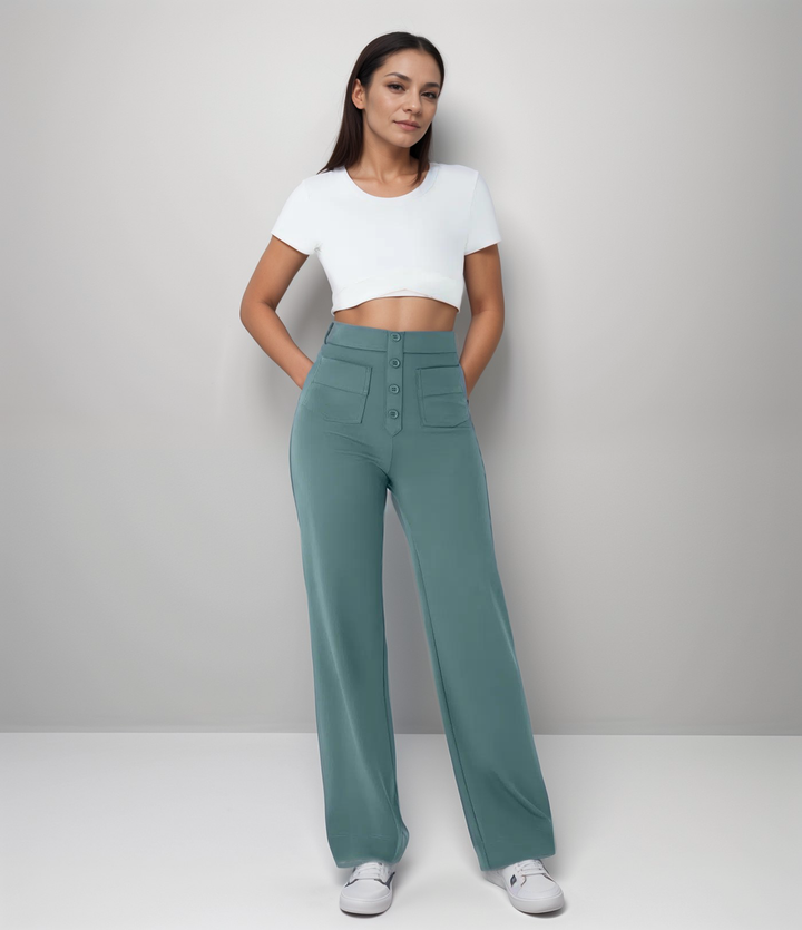 Saundra - Trendy Alta Cintura Esculpe Pantalón | 1+1 Gratis