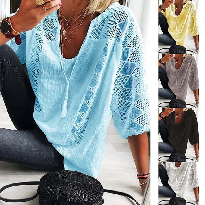 Leila - U Cuello Blusa Con Mangas