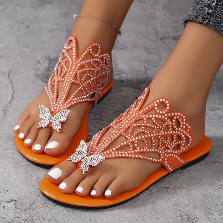 Rosalia - Elegante Sandalia de Piel Con Cubierta de Mariposa