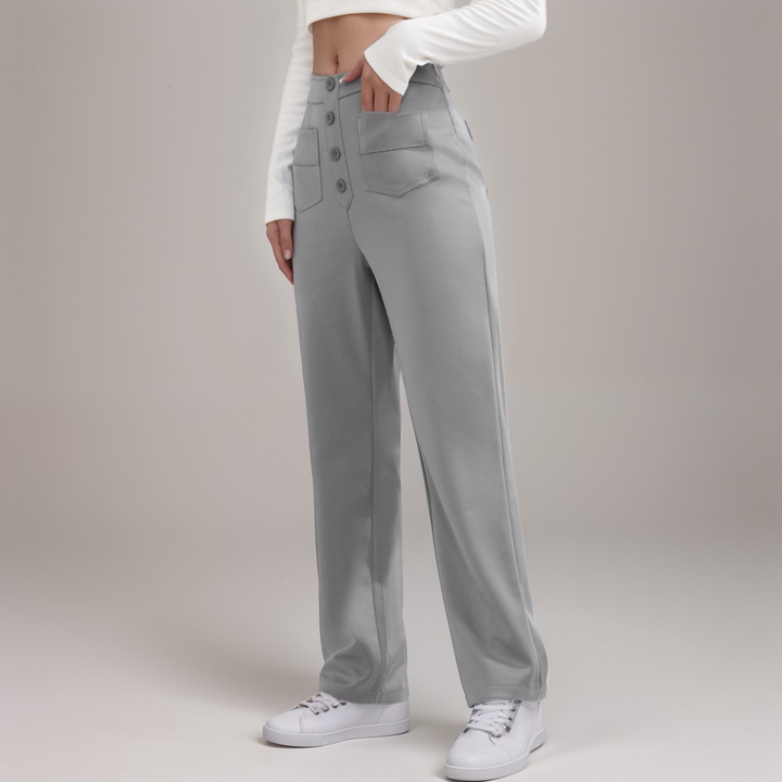 Saundra - Trendy Alta Cintura Esculpe Pantalón | 1+1 Gratis