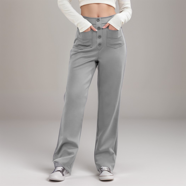 Saundra - Trendy Alta Cintura Esculpe Pantalón | 1+1 Gratis
