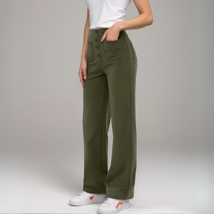 Saundra - Trendy Alta Cintura Esculpe Pantalón | 1+1 Gratis