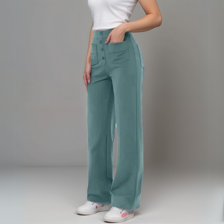 Saundra - Trendy Alta Cintura Esculpe Pantalón | 1+1 Gratis