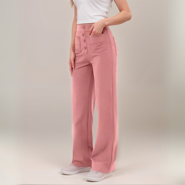 Saundra - Trendy Alta Cintura Esculpe Pantalón | 1+1 Gratis
