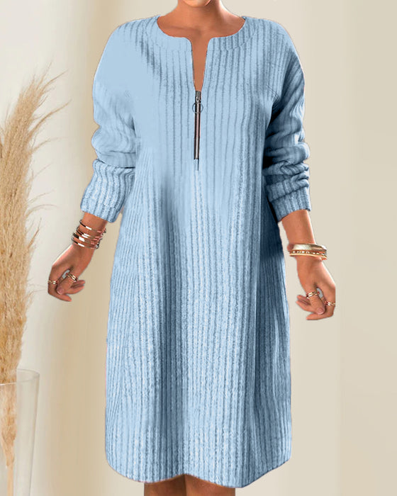 Nalea - Vestido De Color Liso Con Cremallera