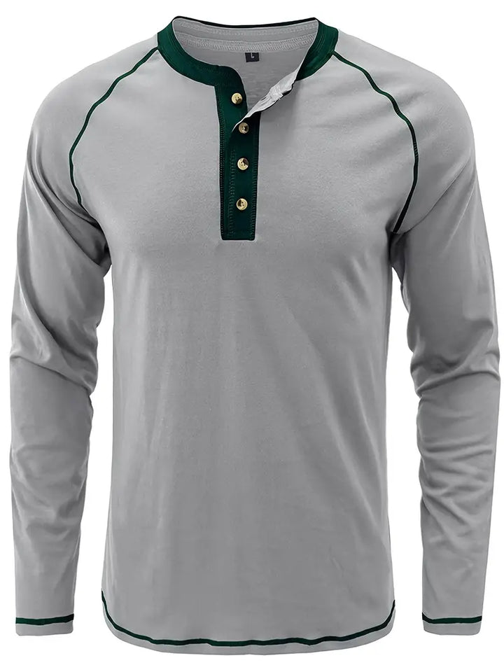 Sharma - Camisa Henley De Manga Larga y Cuello Redondo