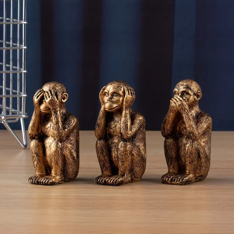 WiseChimp - Set de 3 Esculturas Decorativas De Monos De Resina