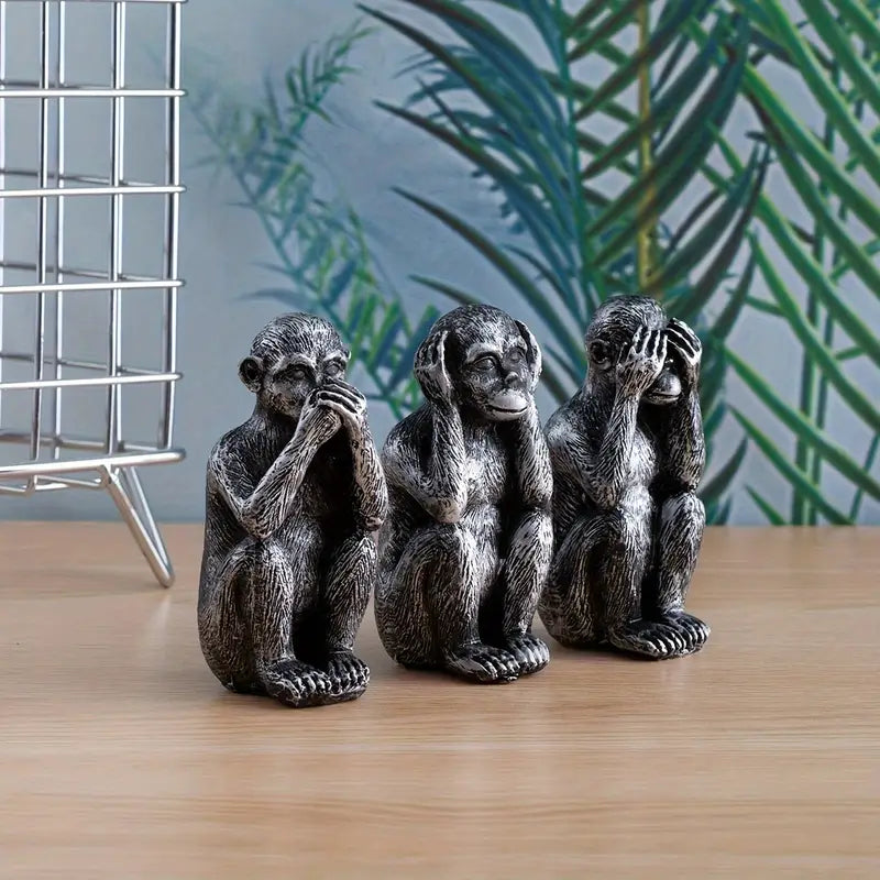 WiseChimp - Set de 3 Esculturas Decorativas De Monos De Resina