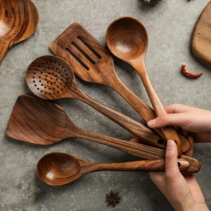 WalnutCraft - Juego De Utensilios De Cocina En Nogal (5 piezas)