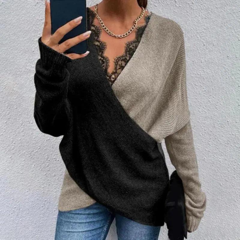 Keira - Jersey Cruzado de Manga Larga y Cuello de Pico