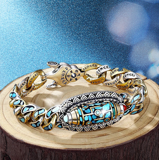 DziVana - Pulsera Dzi Con Mantra De Seis Caracteres En Turquesa
