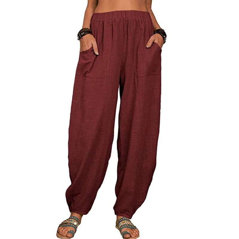 Zinzi - Pantalones De Harén De Lino De Algodón Holgados y Casuales