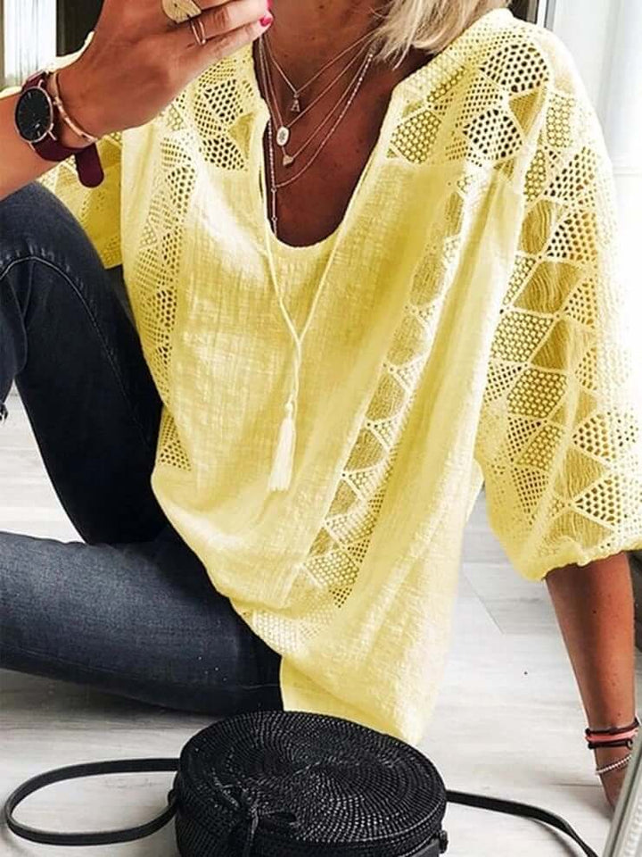 Leila - U Cuello Blusa Con Mangas