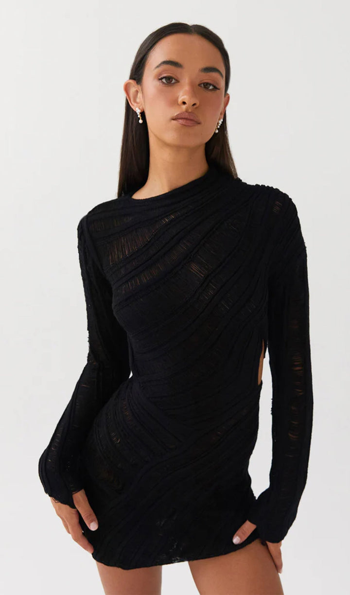 Veleda - Vestido Mini con Recortes y Diseño Texturizado