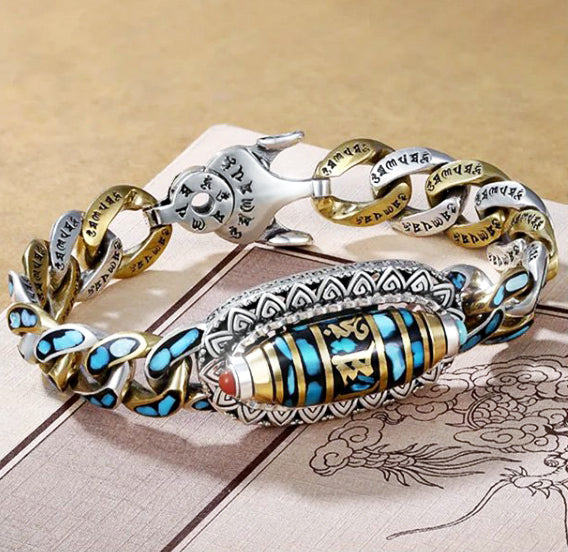 DziVana - Pulsera Dzi Con Mantra De Seis Caracteres En Turquesa