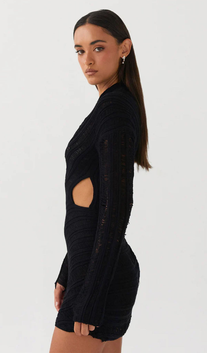 Veleda - Vestido Mini con Recortes y Diseño Texturizado