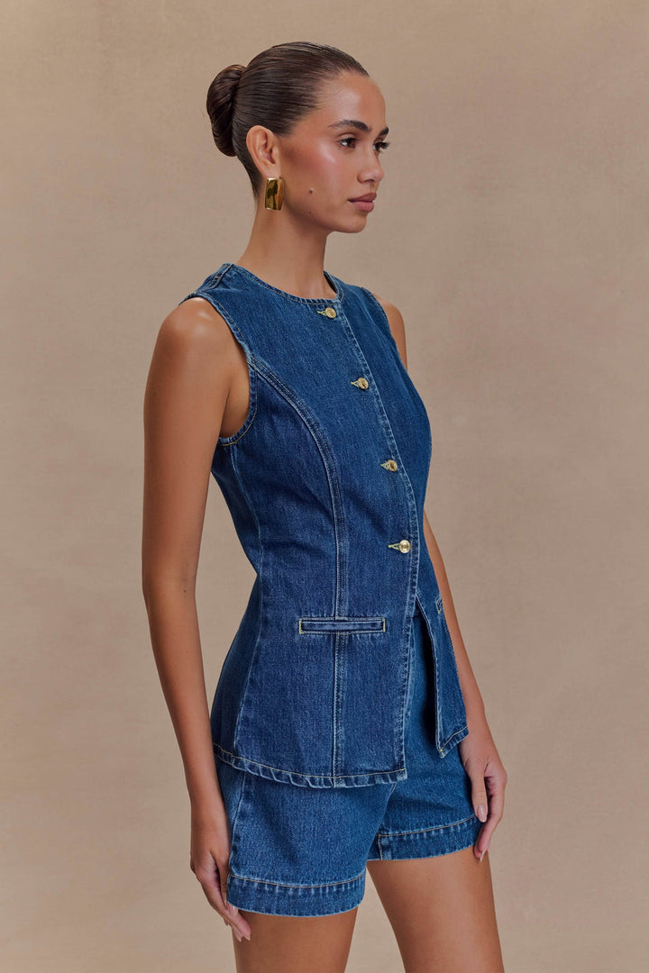 Vespera - Conjunto de Chaleco sin Mangas y Cuello Redondo