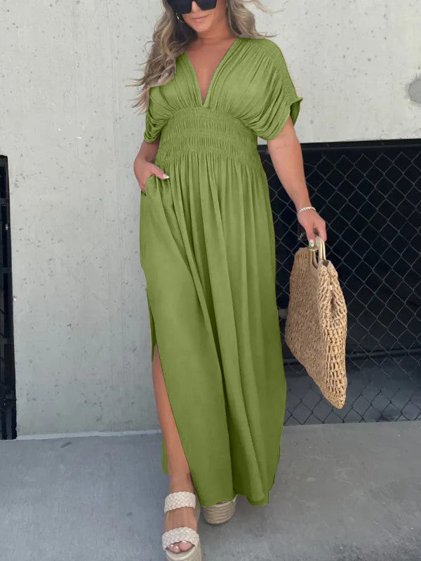 Neisya - Vestido Largo Maxi con Cuello en V y Abertura