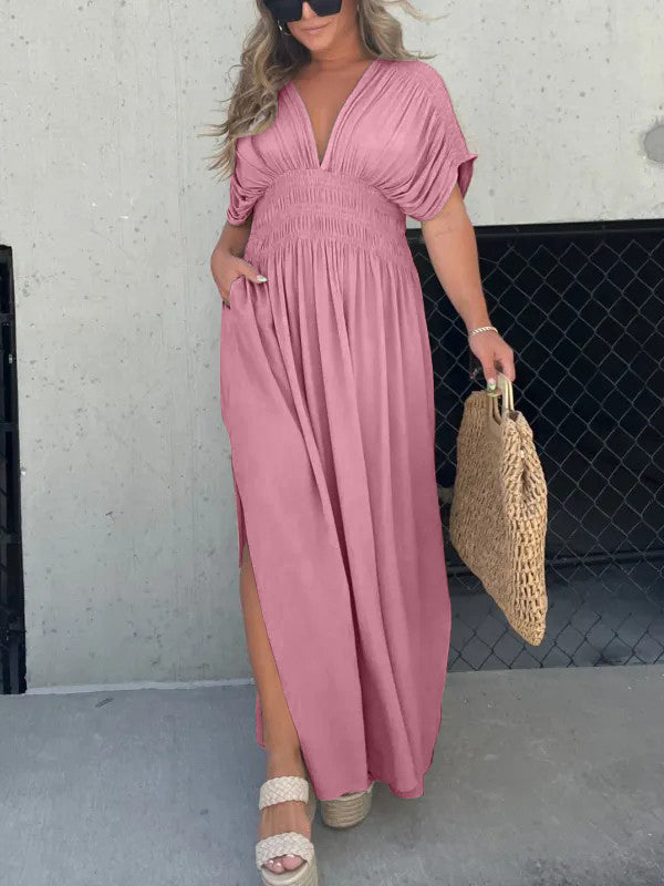 Neisya - Vestido Largo Maxi con Cuello en V y Abertura