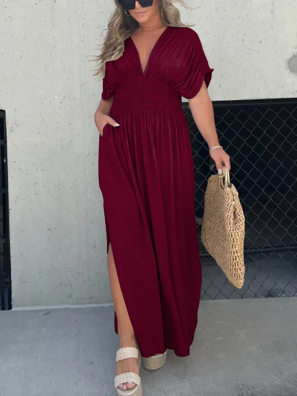 Neisya - Vestido Largo Maxi con Cuello en V y Abertura
