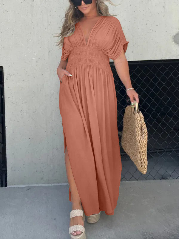 Neisya - Vestido Largo Maxi con Cuello en V y Abertura