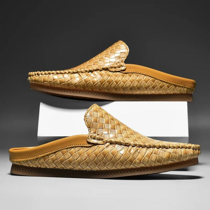 Efim - Zapatillas De Cuero Con Patrón Tejido Informal