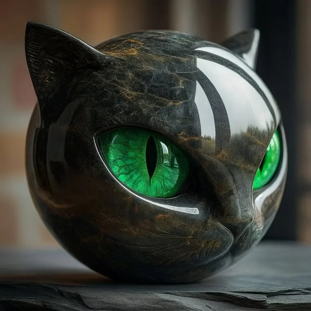 NyxCharm - Escultura De Cabeza De Gato Negro Místico