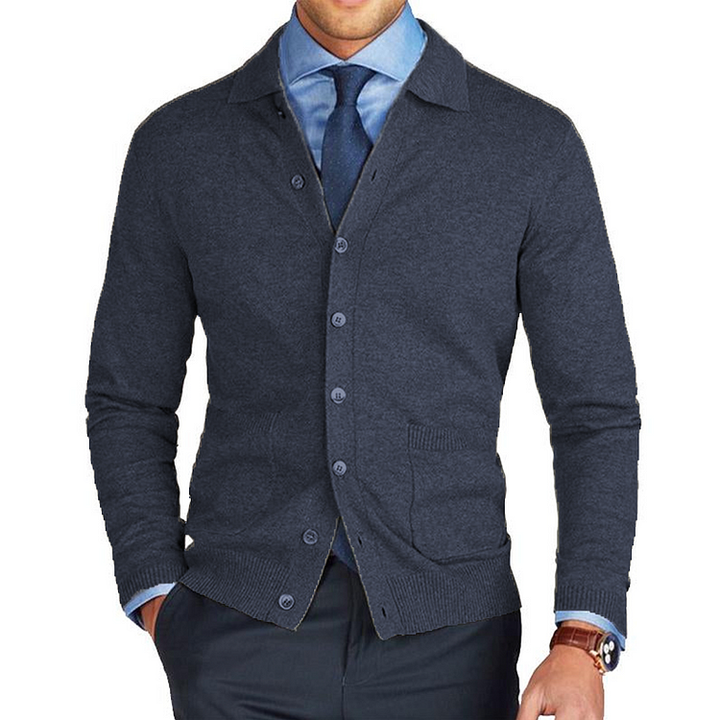Benny - Chaqueta de Punto Con Bolsillo y Solapa Clásica