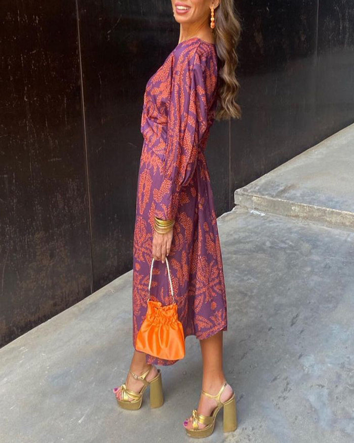 Dineke - Elegante Vestido de Manga Larga con Estampado Floral