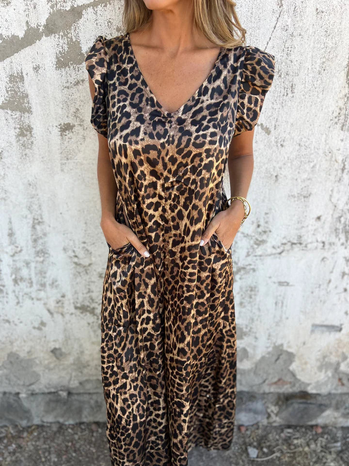 Floris - Mono Con Cuello En V y Estampado De Leopardo