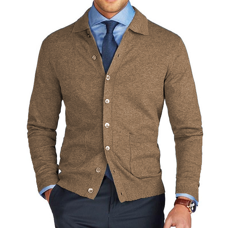 Benny - Chaqueta de Punto Con Bolsillo y Solapa Clásica