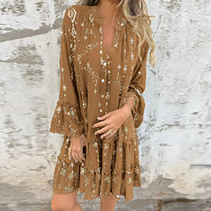 Gillian - Vestido Midi Con Estampado Geométrico y Cuello En V