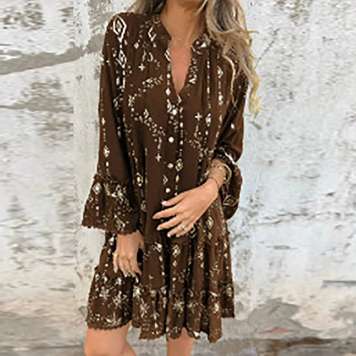 Gillian - Vestido Midi Con Estampado Geométrico y Cuello En V