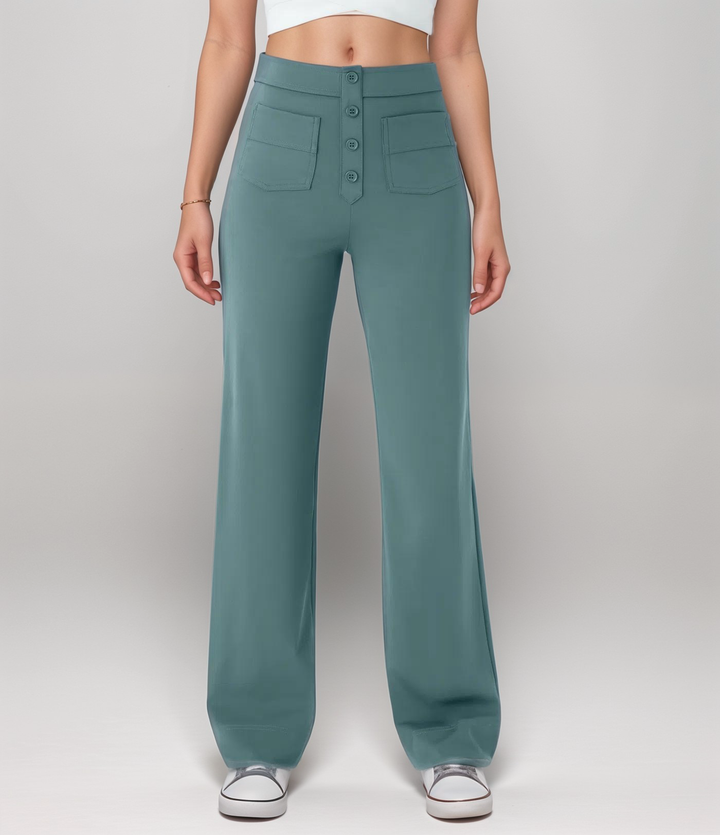 Saundra - Trendy Alta Cintura Esculpe Pantalón | 1+1 Gratis
