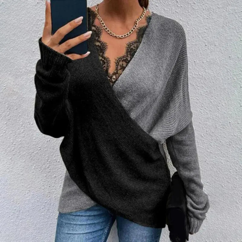 Keira - Jersey Cruzado de Manga Larga y Cuello de Pico