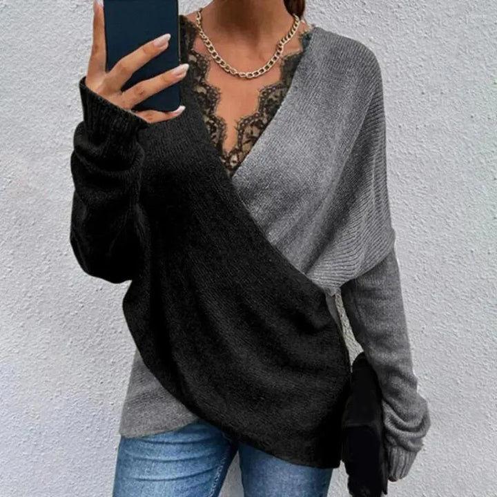 Keira - Jersey Cruzado de Manga Larga y Cuello de Pico