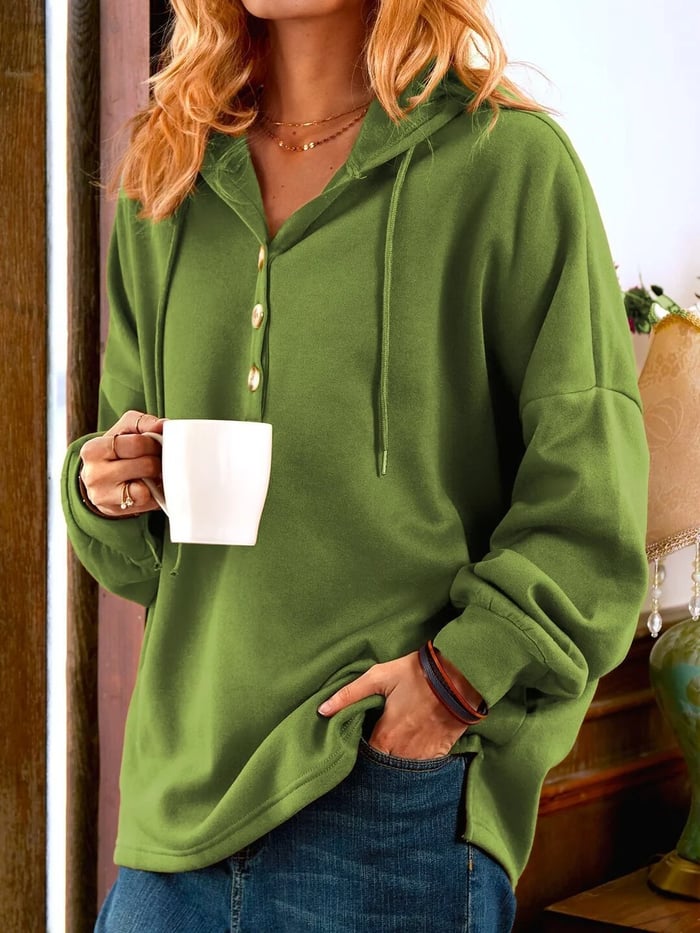 Wanja - Vintage Sudadera De Manga Larga Abotonada De Color Sólido