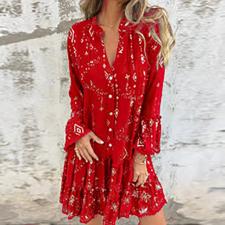 Gillian - Vestido Midi Con Estampado Geométrico y Cuello En V