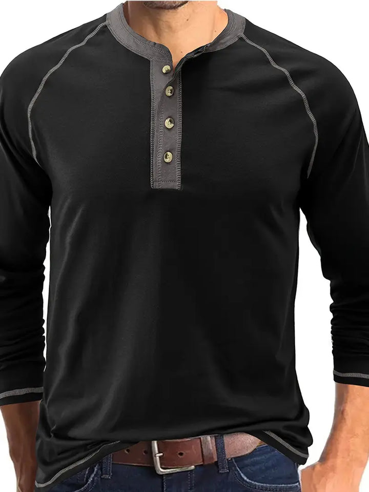 Sharma - Camisa Henley De Manga Larga y Cuello Redondo
