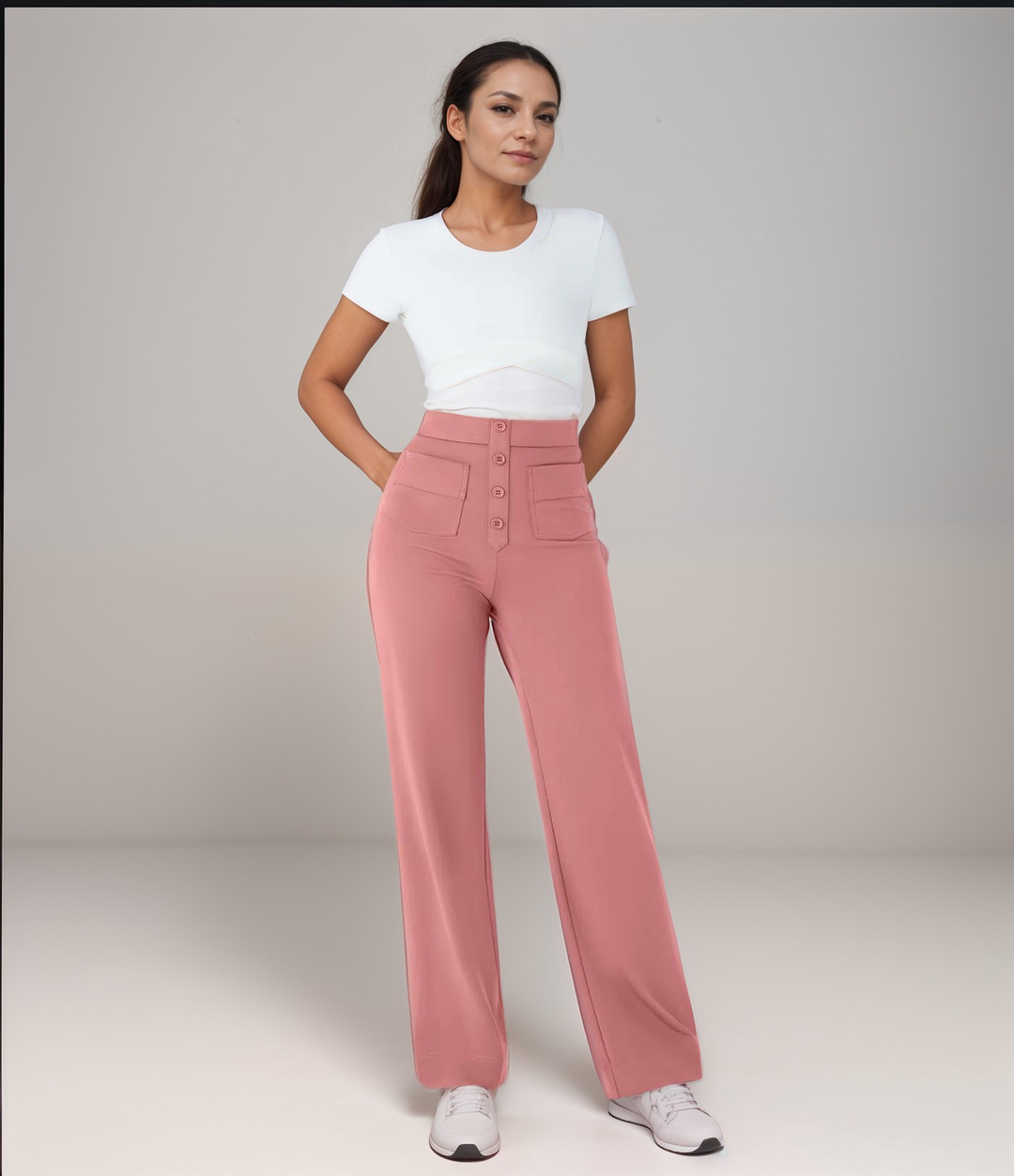 Saundra - Trendy Alta Cintura Esculpe Pantalón | 1+1 Gratis