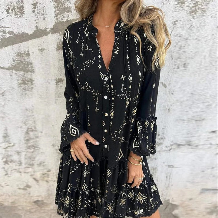 Gillian - Vestido Midi Con Estampado Geométrico y Cuello En V