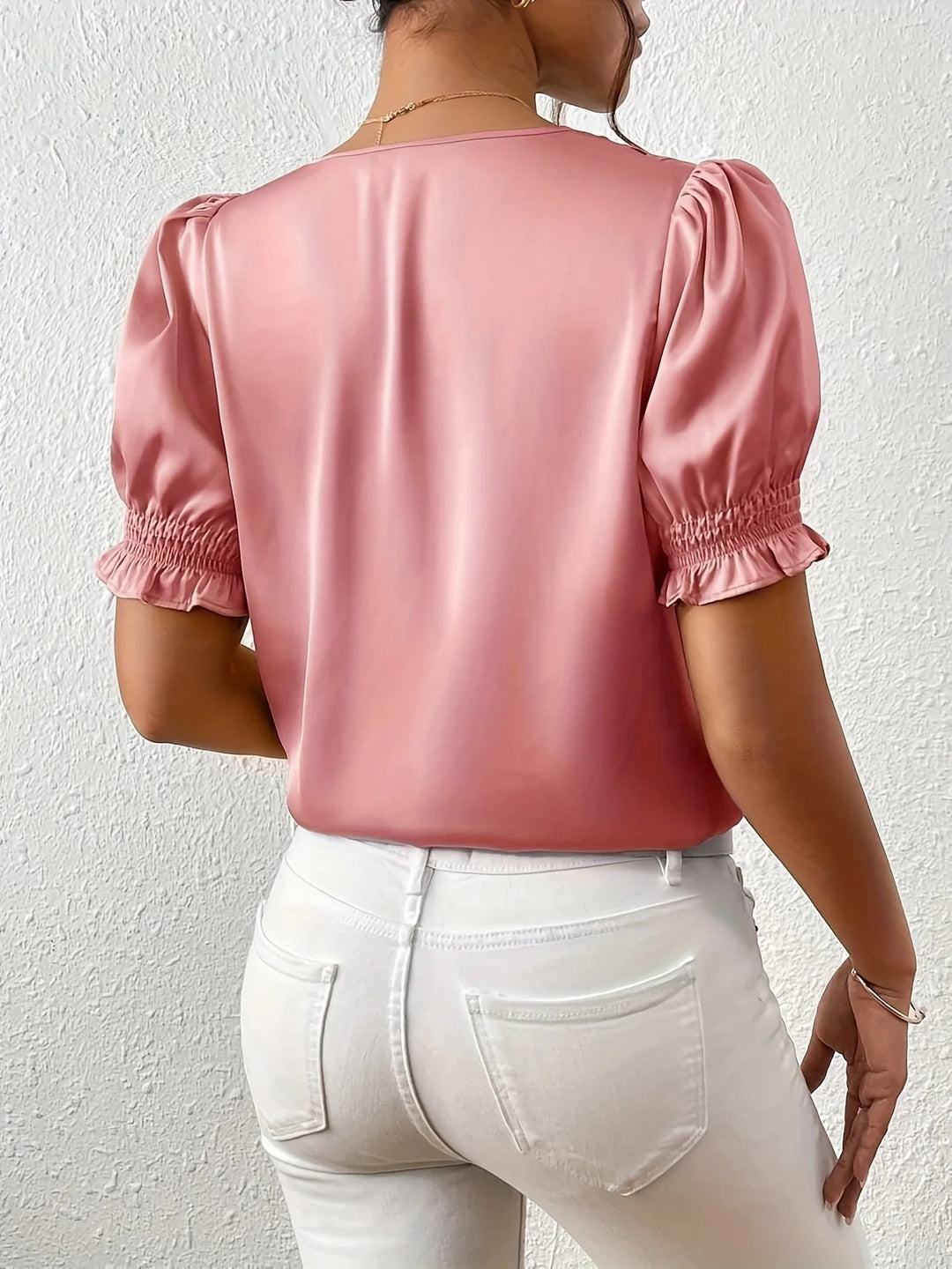 Abella - Elegante Blusa Con Cuello En V y Mangas Abullonadas